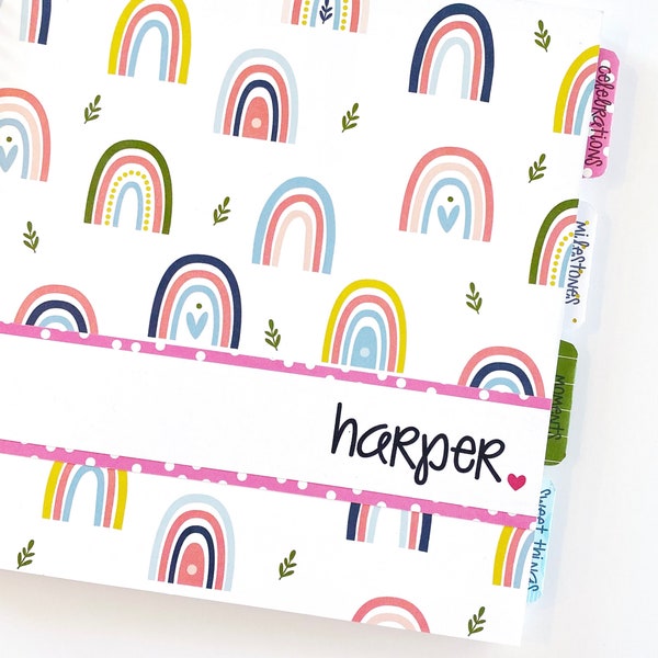 Baby girl baby book with rainbow cover || Personalized baby book makes a great gift for a baby shower or new mom || Minimalist & manageable