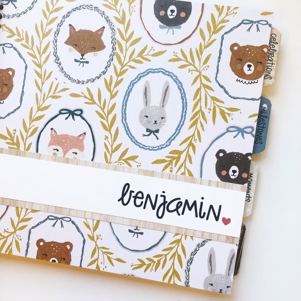 Gender neutral baby book with woodland animal cover | Personalized and a great gift for a baby shower or new mom | Minimalist & manageable