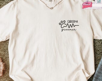 Dog Groomer Embroidered T-shirt, Custom Pet Groomer Shirt, E124
