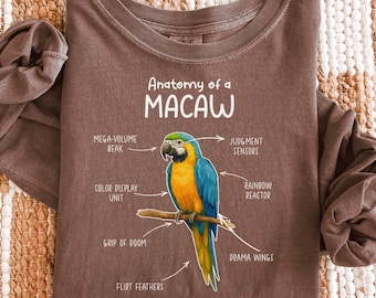 Funny Anatomy Of Macaw Long Sleeve T Shirt, Parrot Diagram Shirt, Macaw Lover Gift, L019