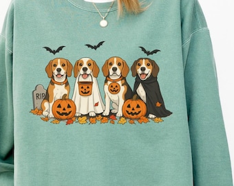 Beagle Halloween Sweatshirt, süßes Geist Kürbis Hunde Shirt, Herbst Süßes oder Saures T-Shirt für Beagle-Liebhaber, Herbst Haustier Geschenk, Hundeliebhaber T-Shirt, B079