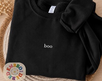 Minimalist Halloween Boo Sweatshirt, Spooky Fall Season Costume Ghost Crewneck