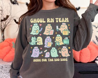 Ghoul RN Team Ghost Nurse Halloween Sweatshirt, Spooky Cute Medical Crewneck, Fall Nurse Appreciation Gift Shirt, Hospital Boo Tee, B089