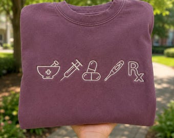 Embroidered Pharmacy Icons T-Shirt, Gifts for Pharmacist Techs Shirt, Medical Tee