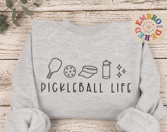 Embroidered Pickleball Icons Sweatshirt, Players Game Day Crewneck, Paddle Life Sweater