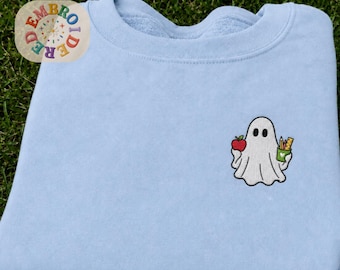 Embroidered Ghost Teacher Sweatshirt, Spooky Halloween Classroom Apparel, Fall Autumn Crewneck