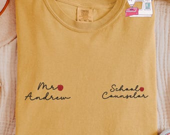 Personalized School Counselor T-Shirt, Custom Embroidered Teacher Appreciation Gift Idea, Chirstmas Gift, E189