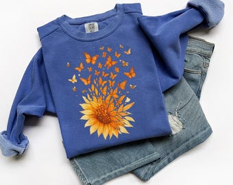 Sunflower Butterfly Sweatshirt, Butterfly Mothers Day Gift Shirt, Sunflower Shirt, Floral Gift Sweatshirt, Botanical Tee, B516
