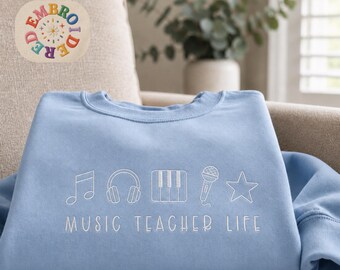 Embroidered Music Teacher Life Sweatshirt, Songs Icons Crewneck, Rising Star Contest Pullover