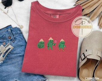 Frog Embroidered Tshirt, Frog University T-shirt, Embroidered Tshirt, Silly Frog Tee, Frog Cool Crew Neck Tshirt, E004