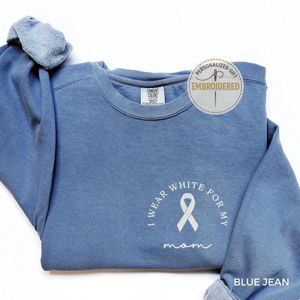 Felpa personalizzata ricamata per la sensibilizzazione sul cancro ai polmoni, con nastro bianco, E264