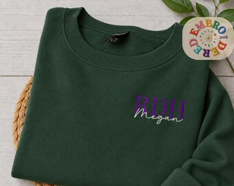 Customized Name RDH Embroidered Sweatshirt, Registered Dental Hygienist Crewneck, Dentist Pullover