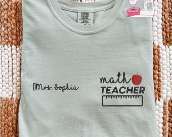 Custom Embroidered Math Teacher Embroidered T-Shirt, School Teacher Gift, Teacher Appreciation Tee, E204
