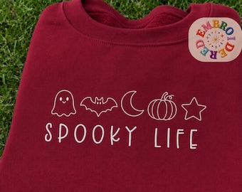 Spooky Life Halloween Season Embroidered Sweatshirt, Fall Icons Costume Crewneck