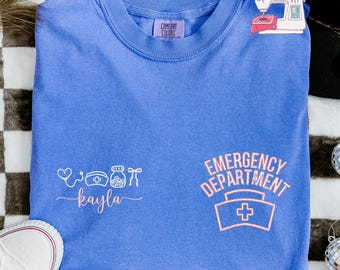 Emergency Department Embroidered T-shirt, Custom Name Shirt, ER Nurse Sweatshirt, Hospital Staff Gift, Emergency Room Gift, E191