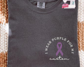 Embroidered Lupus Awareness T-Shirt, Custom Purple Ribbon, Lupus Warrior Tee, E279
