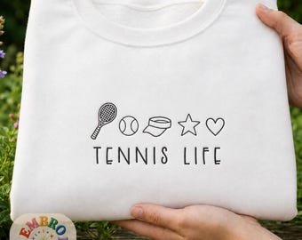 Tennis Life Embroidered Icons Sweatshirt, Sports Players Crewneck, Game Day Pullover
