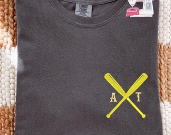 Baseball Embroidered Monogram T-Shirt, Baseball Custom Initial Name Shirt, E129