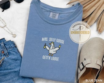 Broderad fånig gåsbrudtröja, rolig gåsälskare-t-shirt, matchande skjorta för gift par, bröllopspresent, lyxig möhippa, R011