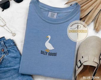Embroidered Silly Goose Tshirt, Embroidered Goose Crewneck Tshirt, Silly Goose Shirt, Funny Tshirt, Funny Embroidered Shirt, E020