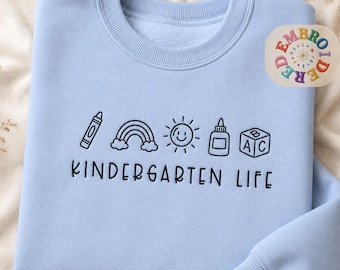 Personalized Embroidered Kindergarten Teacher Icons Sweatshirt, Back to School Gift, New Teacher Gift