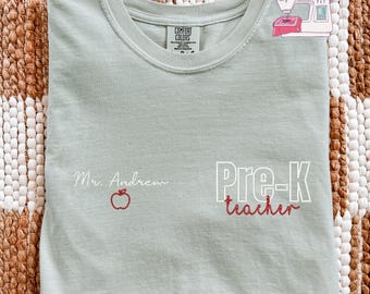Custom Embroidered Pre-K Teacher T-Shirt: Appreciation Gift For Preschool Teacher, Christmas Gifts, E188
