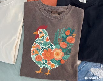 Wildblumen Huhn Komfort Farben Shirt, Blumen Henne T-Shirt, Damen Huhn Liebhaber Shirt, Huhn Mama T-Shirt, Mutter Tagesgeschenk Tee, Bauer Geschenk, A058