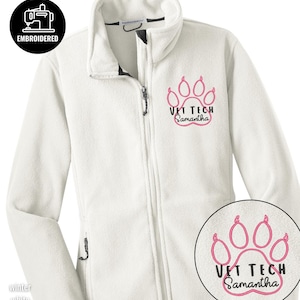 Custom dierenarts tech geborduurd jack met volledige ritssluiting en naam, damestrui voor dierenartsen, dierenarts tech geschenken, B040