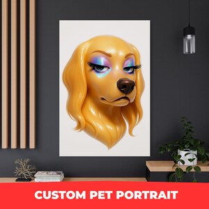 Custom Sassy Pet Portrait – Diva, Glam 3D Cartoon Head of Your Dog | Vinyl-Style Digital Artwork | Wall Art Decor | Painting from Photo