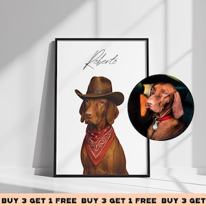 Aesthetic Dog, Cat Print Cowboy Pet Portrait – Funny Dog or Cat Wall Art, Personalized Digital Pet Poster, Western Gift, Printable Pet