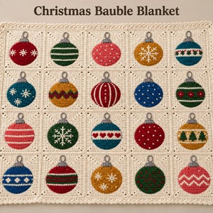 Christmas Bauble Blanket Crochet Pattern, Patchwork Holiday Blanket, 20 Ornament Squares, US Terms, PDF Digital Download
