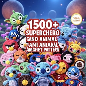 Paquete de más de 1500 patrones de crochet amigurumi de superhéroes y animales