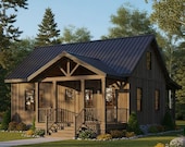 14x20 Cabin House Plans | 1 Bed 1 Bath Tiny Home Design (PDF)