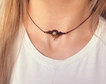 Boho Macrame Necklace | Customizable | Necklace with Wood | Wooden Necklace | Wooden Bead | Gift Idea | Festival Jewelry | Brass | Handmade