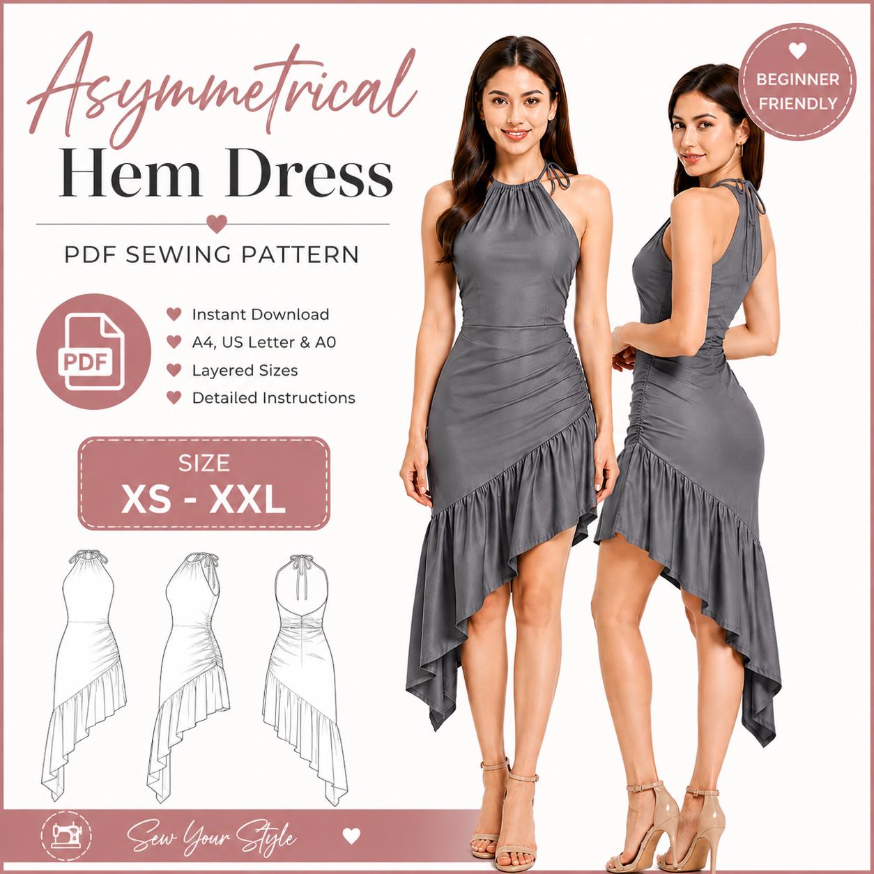 ruffle trim backless asymmetrical hem dress My Actual Bust is:54
