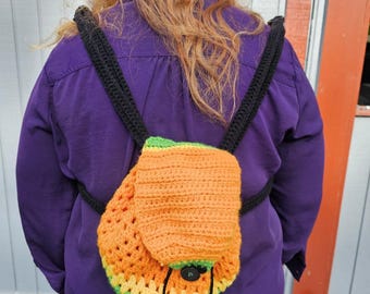 Handmade African Theme Crochet Backpack with Adjustable Straps, Locking Closure