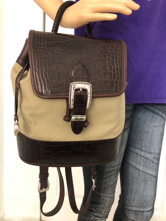 Vintage Brighton dark brown leather backpack bag .