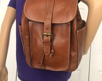 Every thing must go Sale Patricia Nash aberdeen tan brown leather drawstring Backpack bag .