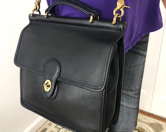Vintage Coach black leather Cross body Willis tote bag Style C6C -9927.