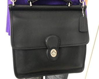 Vintage Coach black leather Cross body Willis's tote bag Style   A3X -9927.