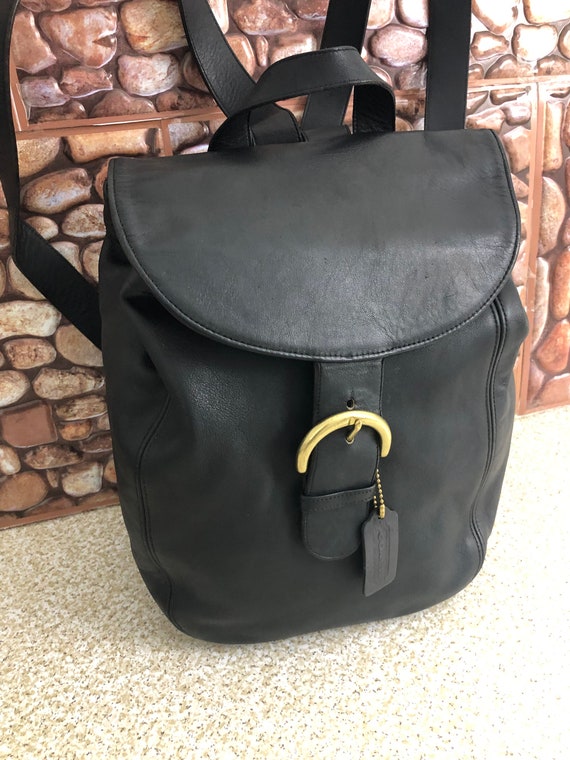 Early Vintage Coach Black Leather Backpack Bag . Gem