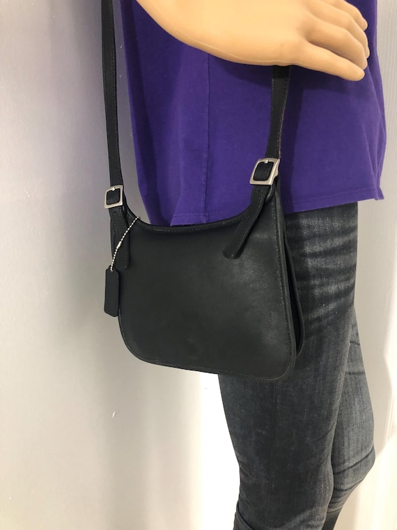 ◎vintage◎COACH Mini Body Bag BLACK Vintage Coach Black Leather Cross Body Small Plaza Bag US