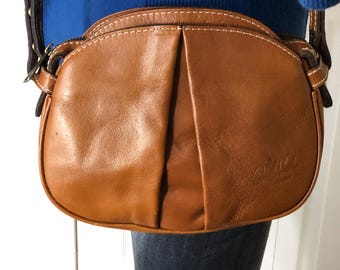Patricia Nash vintage Tan brown Leather cross body shoulder bag .