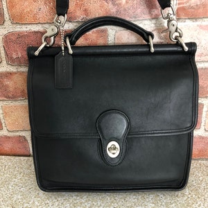 Every thing must go Sale Vintage Coach  black  leather  Cross body Willis  tote bag Style   -9927.