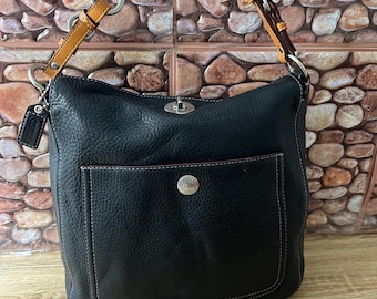 Vintage Coach Chelsea Blue Pebbled Leather Turn Lock Shoulder