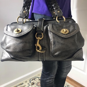 バッグ COACH Daphne Pocket Flap Legacy Satchel COACH Daphne Pocket Flap Legacy Satchel Beige Leather Bag