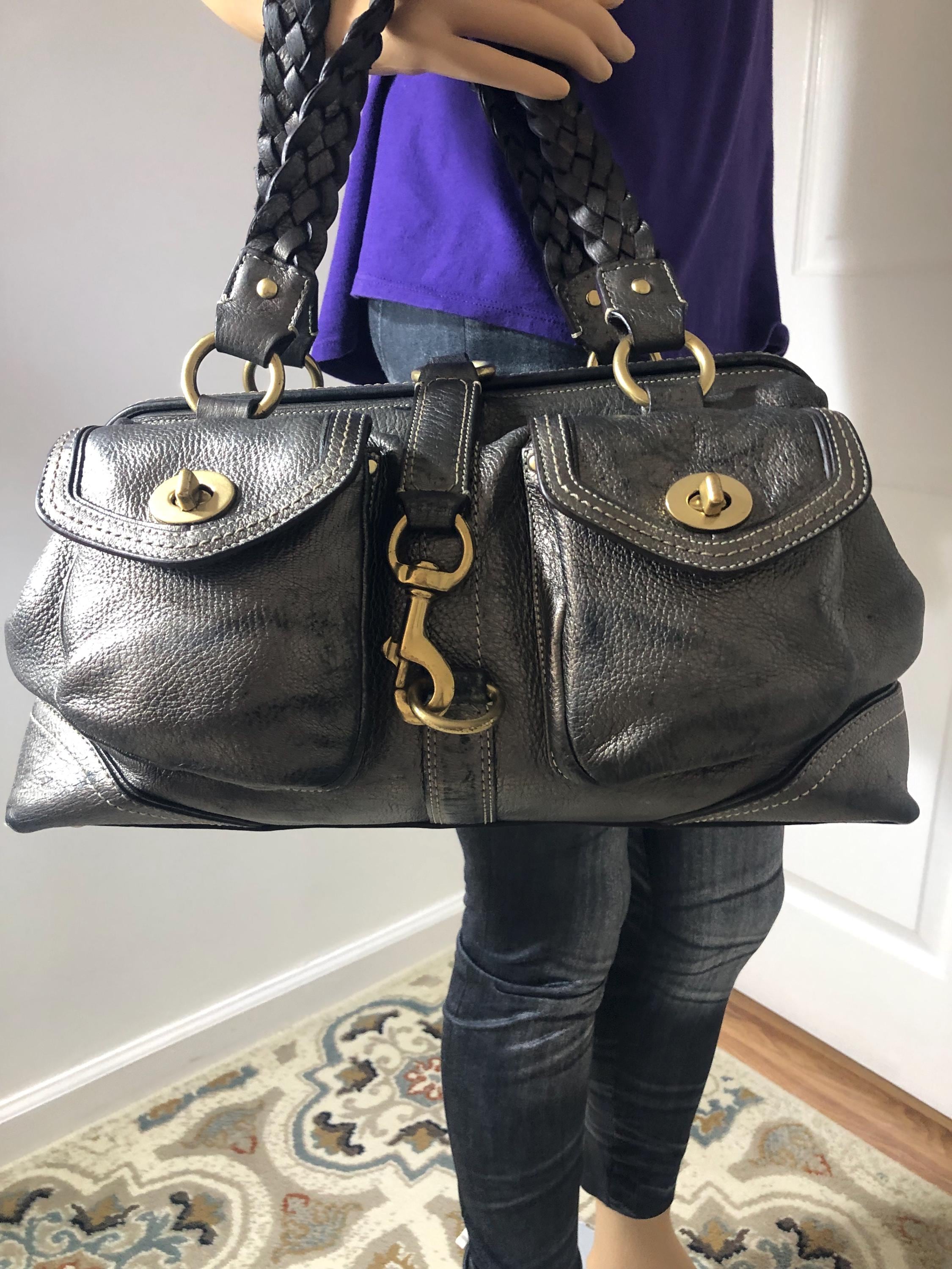 Holiday Sale ! Vintage Coach Metallic Pewter Leather Legacy Daphne 