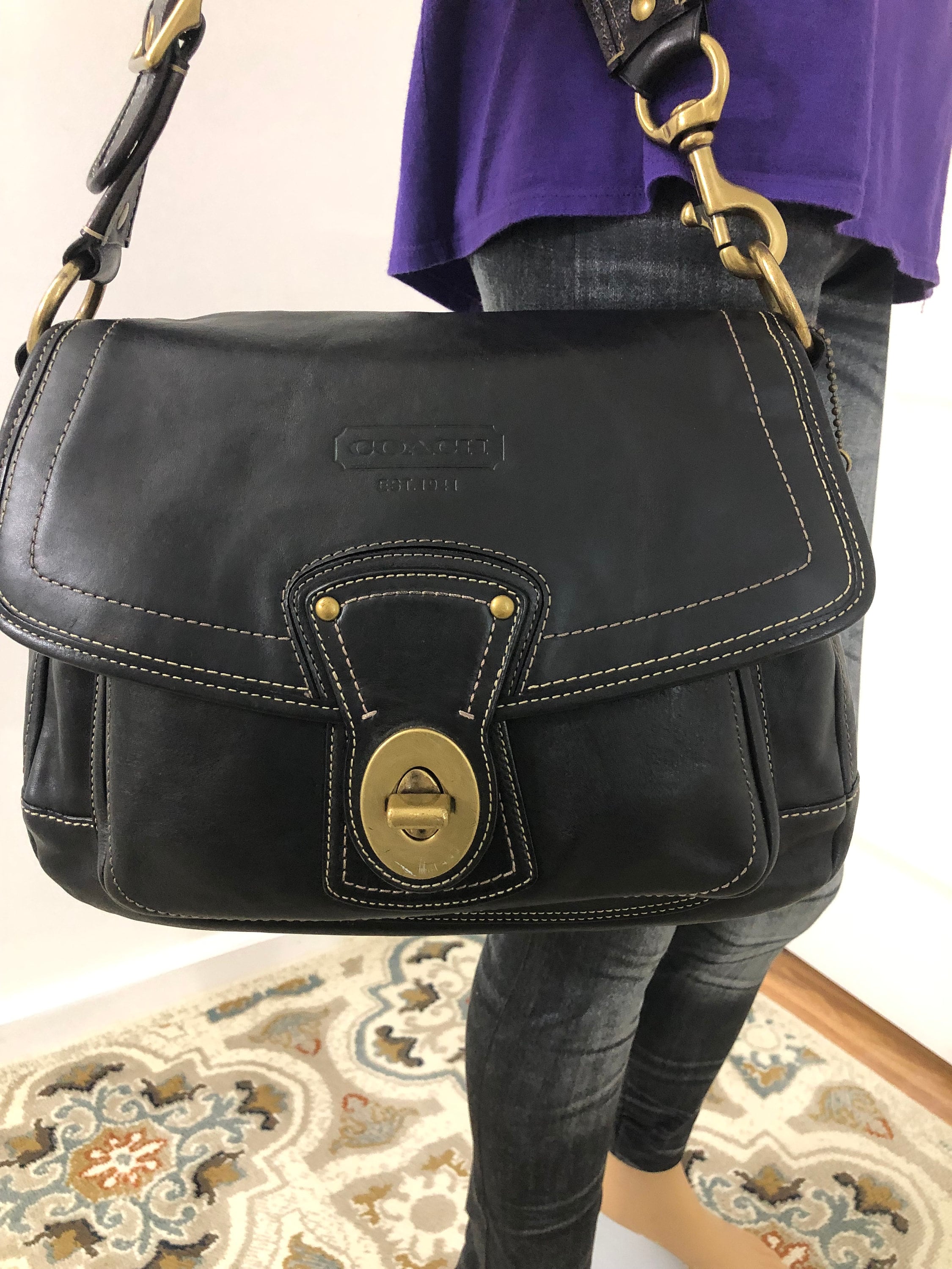7 Days Sale Vintage Coach Black Leather Legacy Hobo Shoulder Bag