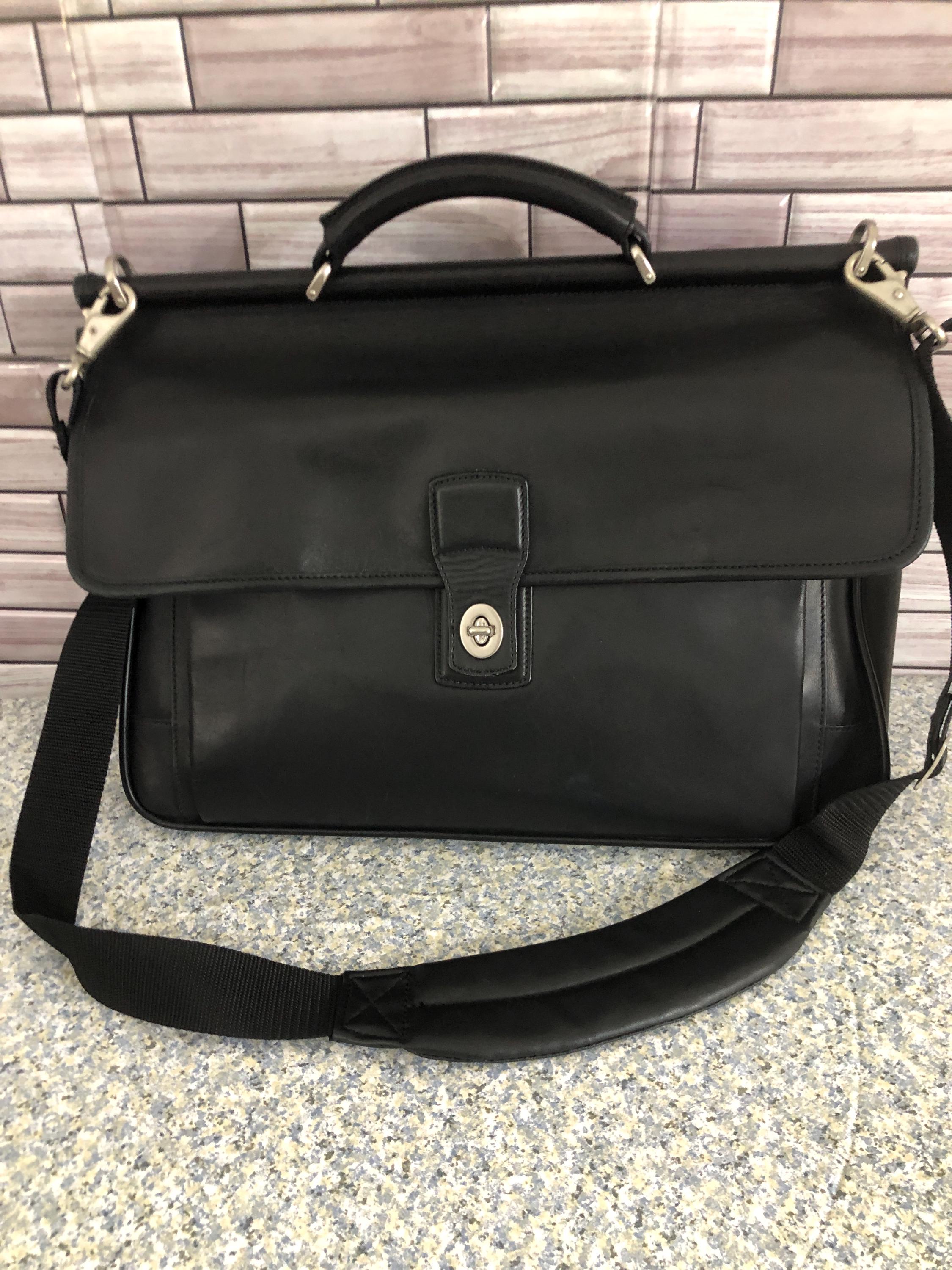 Vintage Coach Black Leather Briefcase Messenger Bag Style 6456