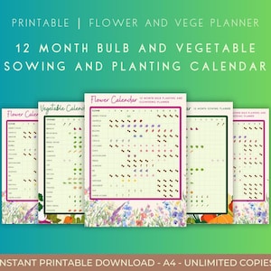 Bollenplantkalender | 12-maanden tuinplanner | Seizoensbloeikaart voor bloemen | Groenteteeltplanner | Tuindersplanner